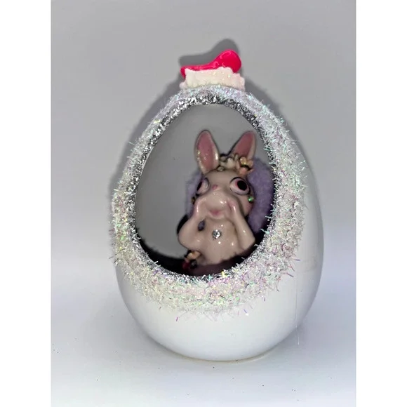 Vintage Ceramic Diorama Egg Pink Rhinestone Bunny Deb O. Original Designs OOAK - Picture 6 of 16